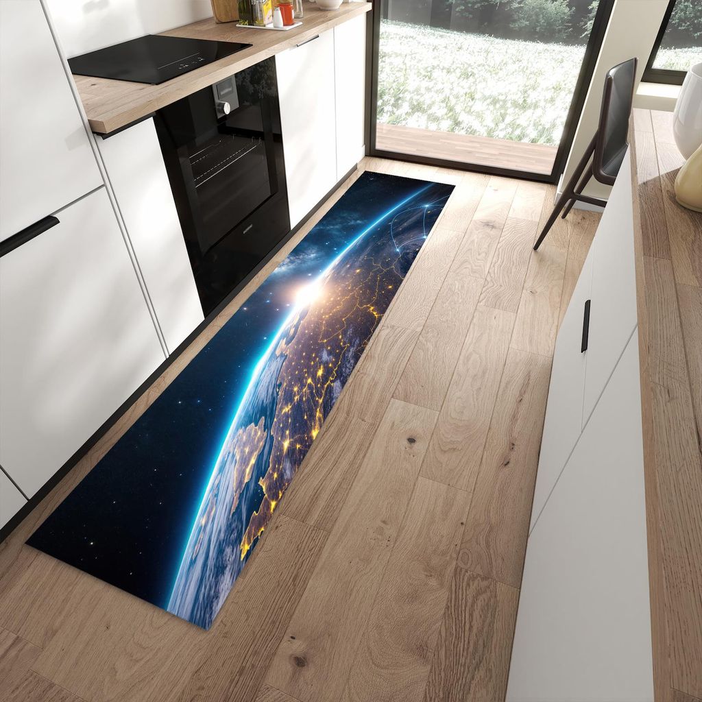 Küchenteppich 60x270cm rutschfest & abwischbar PVC Läufer - Sonnenaufgang mit Erde