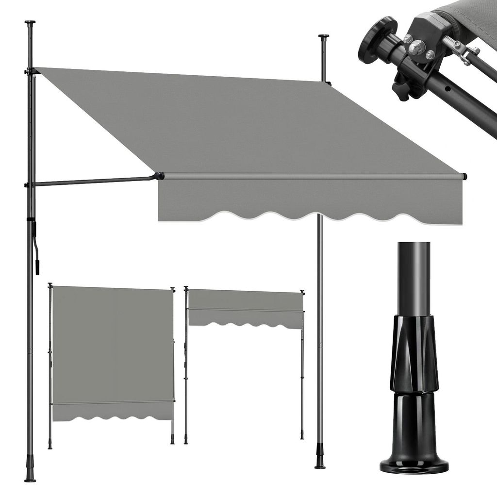 Klemmmarkise Markise für balkon mit Kurbel Sonnenschutz ohne Bohren UV-beständig B x H: 200 x 212-310 cm, Hellgrau