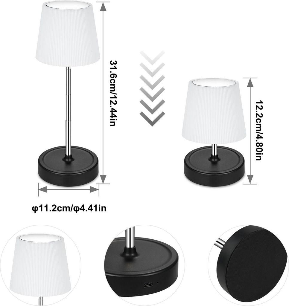 LED Table Lamp Retractable Touch Control Height Adjustable Produktbild 