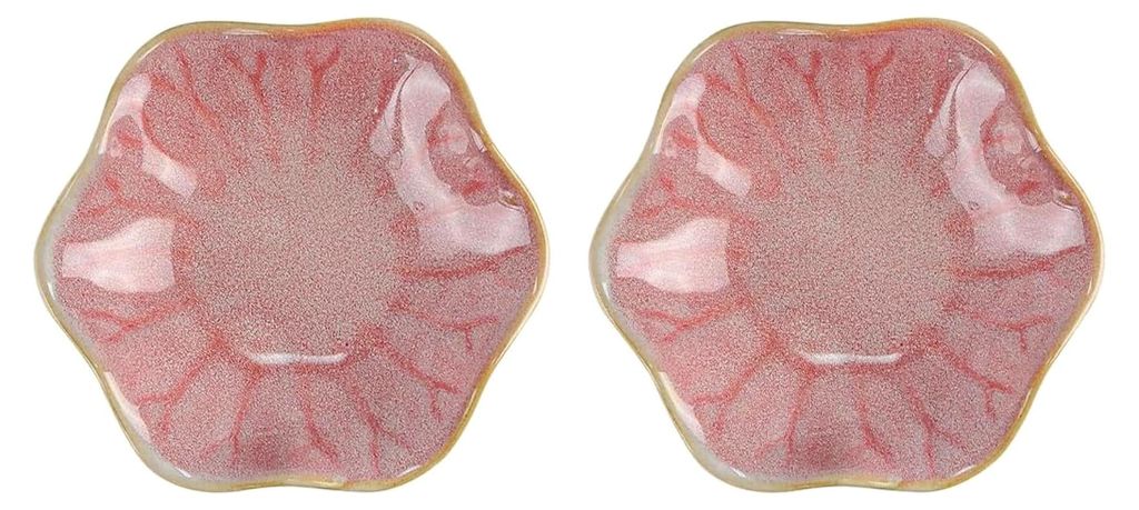2 Stück rosa Keramik Löffelablage und Teebeutelhalter in Blumenform