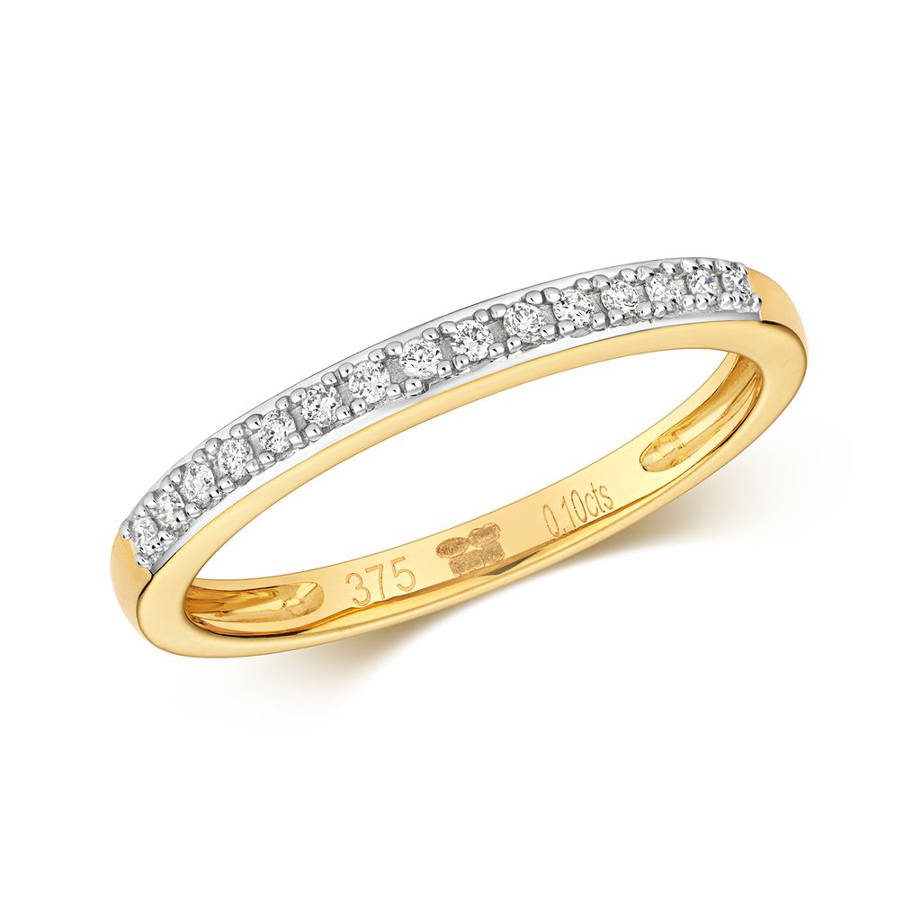 Funkelndes Feuer 9 Karat (375) Gold Halb Eternity Diamant Damenring Brillant-Schliff 0.10 Karat H - SI3-I1, 55 (17.5); TRS319199KYRSO