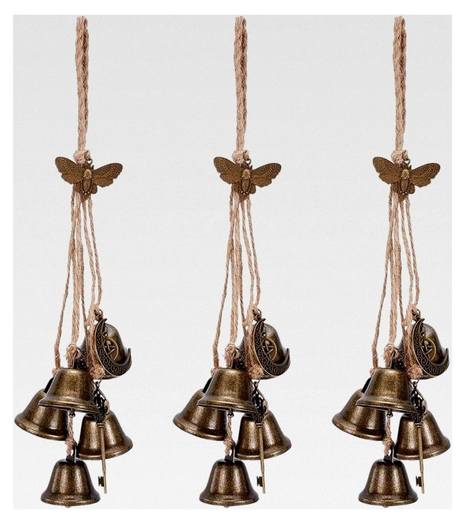 3 Stück Hexenglocken für Türklinken Vintage Hängeglocken mit magischen Schlüsseln antik bronze dekorative Windspiel Türdekoration mit Seil f...