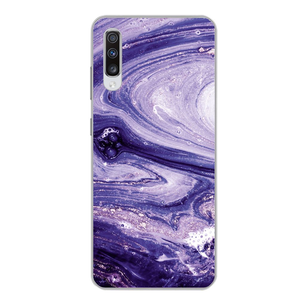 MuchoWow Handyhülle Schutzhülle Hülle für Samsung Galaxy A70 Marmor - Naturstein - Glitzer Silikon Softcase Handy Hülle - Schutzhaube