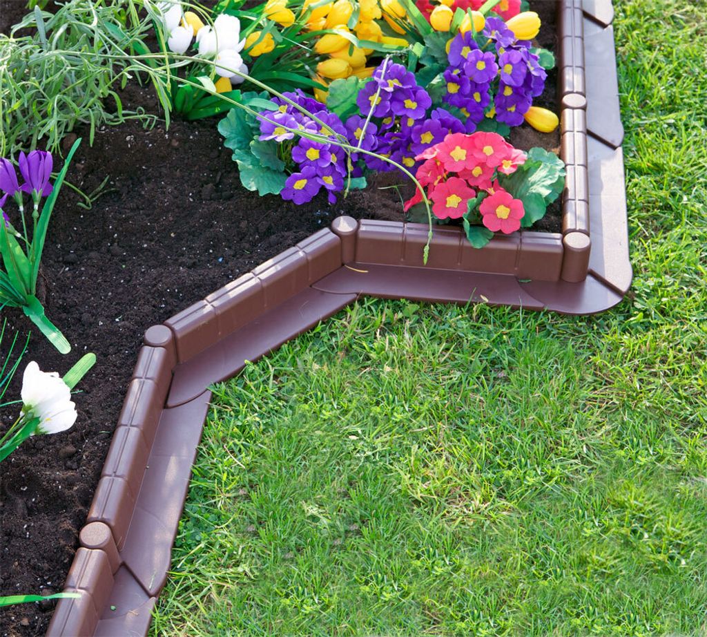 Dekorative Rasenkante aus Kunststoff, BRAUN - für Rasen, Gartenbeete, Blumenbeete und Wege - 5 m lang x 6 cm hoch - Timbela M801-BROWN-5