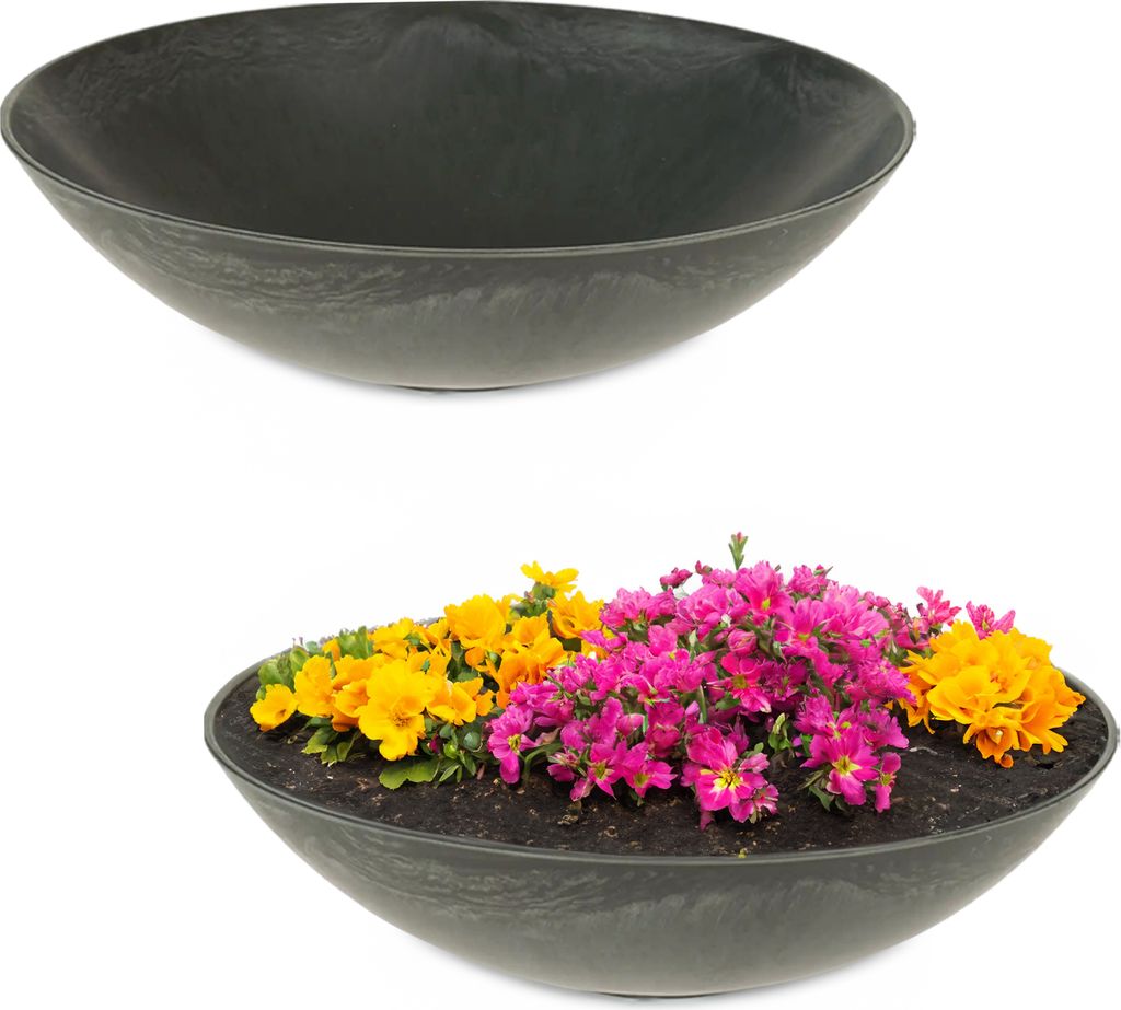 Flache Pflanzschalen für draussen Dekoschalen rund schwarz 25 cm