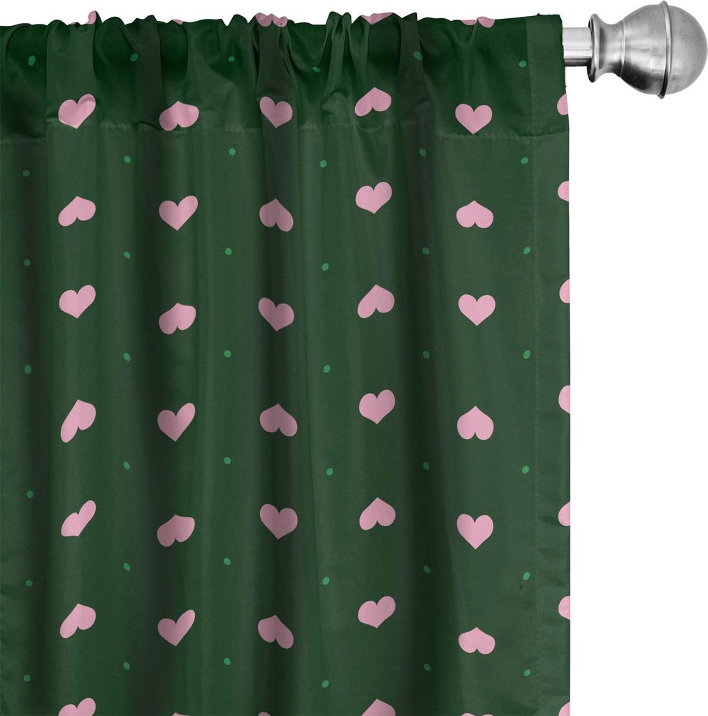 ABAKUHAUS Valentinstag Vorhänge, Gardinen, Continuing Herz Motive und Mini-Tupfen in natürlichen Tönen, 2 Stück 75 x 245 cm, Smaragd und Pale Pink