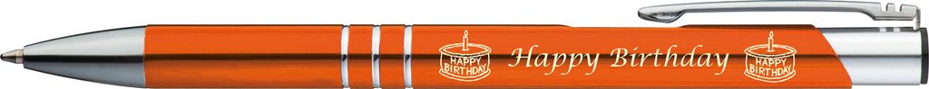 5 Kugelschreiber mit Gravur "Happy Birthday" / aus Metall / Farbe: orange