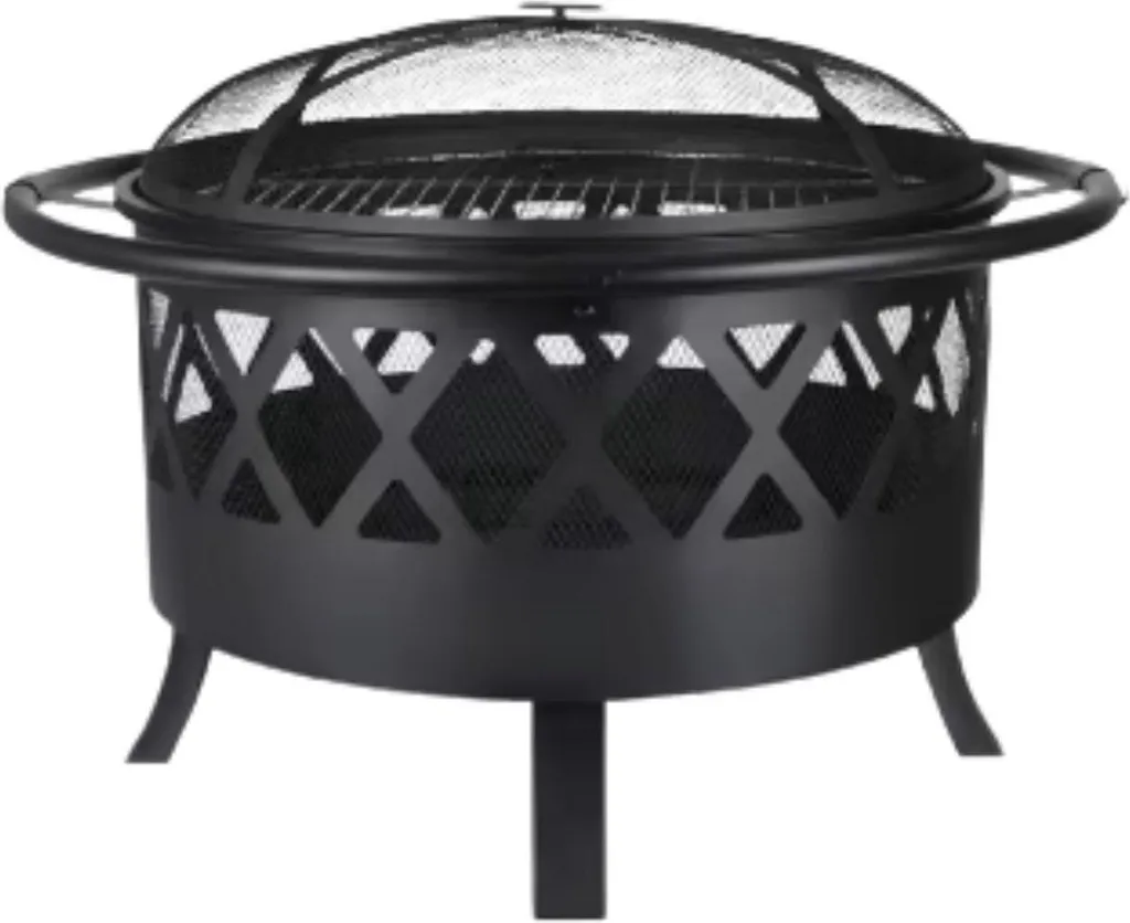 Foyer extérieur 3 en 1 avec grille inox et tisonnier pour jardin et outdoor