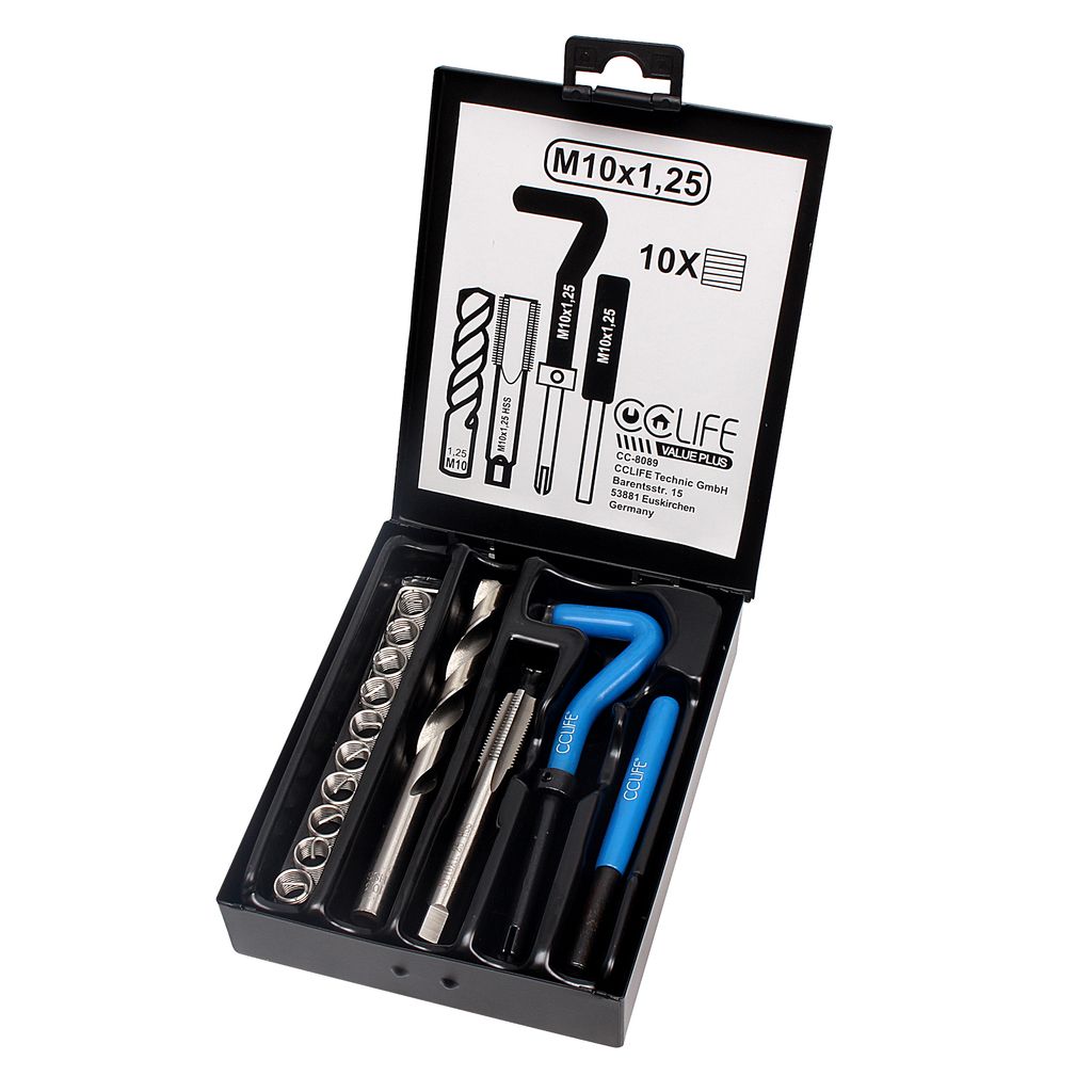 Gewinde Reparatur Satz Gewindeeinsätze Gewindehülse M5 M6 M8 M10 M12 M14 M16 HSS, Größe:M10 X 1,25 | 10tlg Einsätze