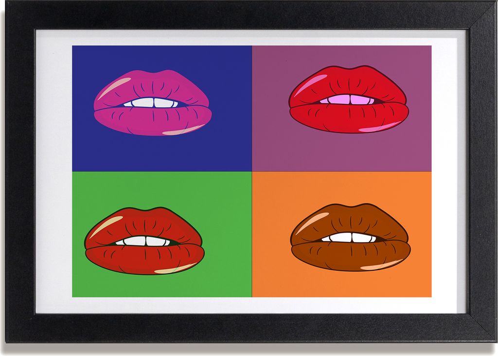 Bild 30x20 MDF-Rahmen, Wandkunst bunte Lippen