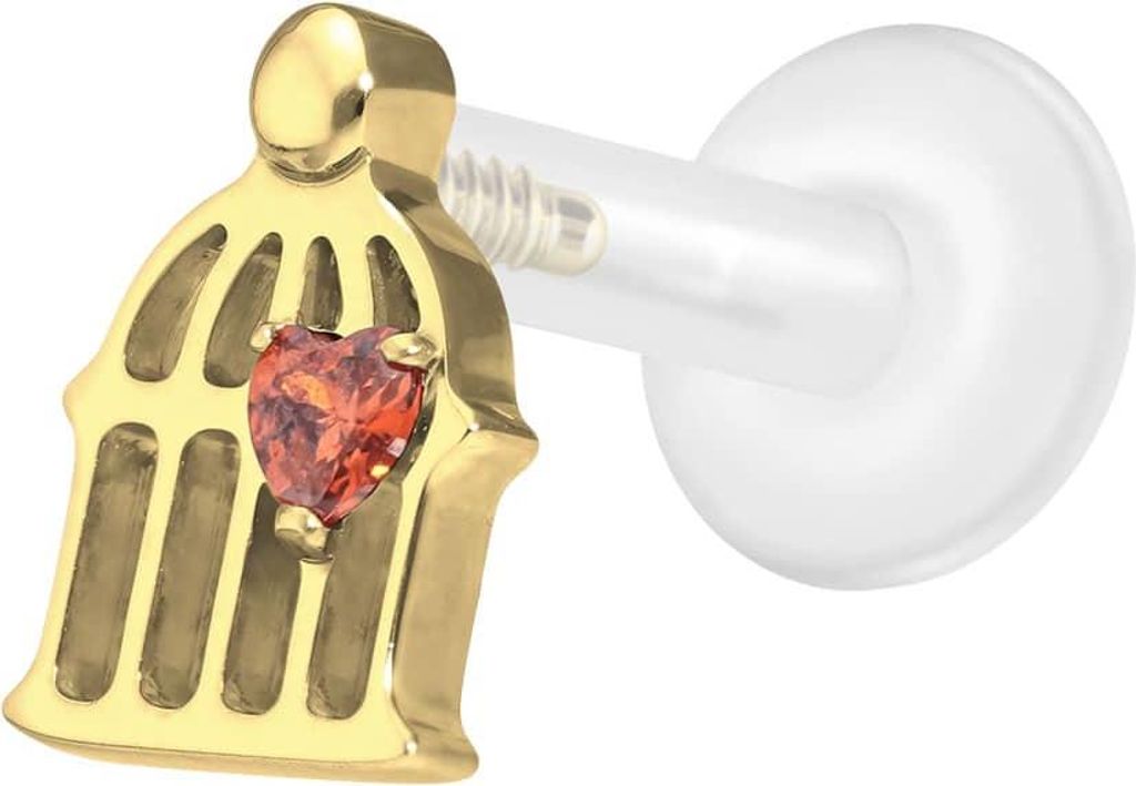 Ohrpiercing, Nasenpiercing PTFE Labret mit Innengewinde + Titan-Aufsatz KÄFIG Gold Stablänge: 7mm | Stabstärke: 1,6mm