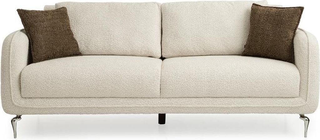 Beige Wohnzimmer 3-Sitzer Couch Polstersofas Holzgestell