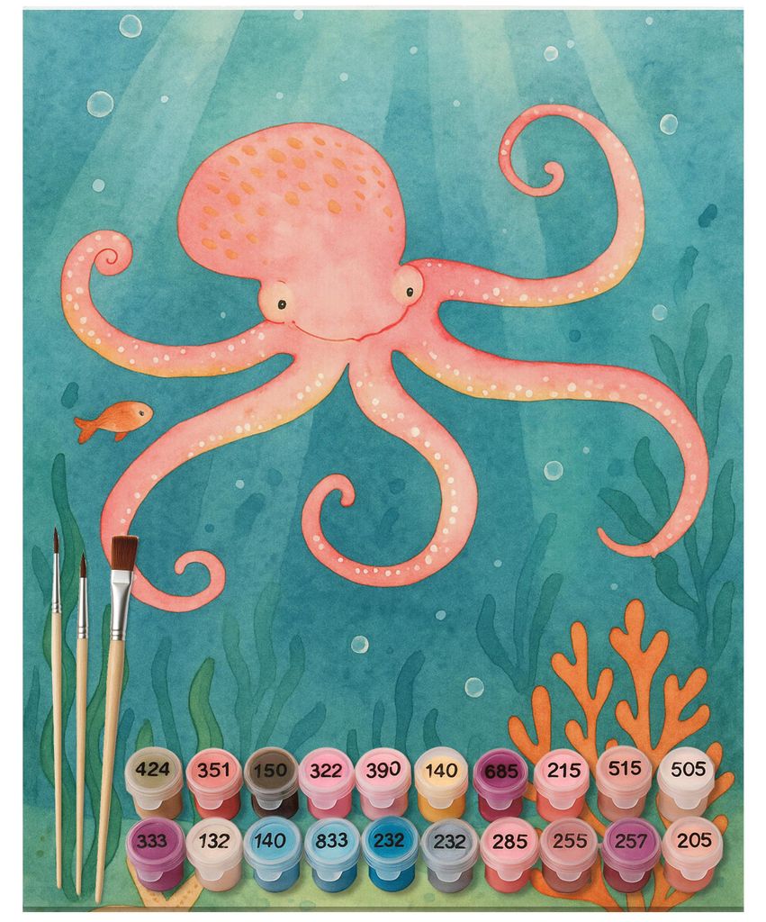 Mr. & Mrs. Panda Malen nach Zahlen Tintenfisch Design 40 x 50 cm Mit Rahmen - Weiß - Geschenk, Meerestier, Meer, Lustige Sprüche, diy set, Krake,...