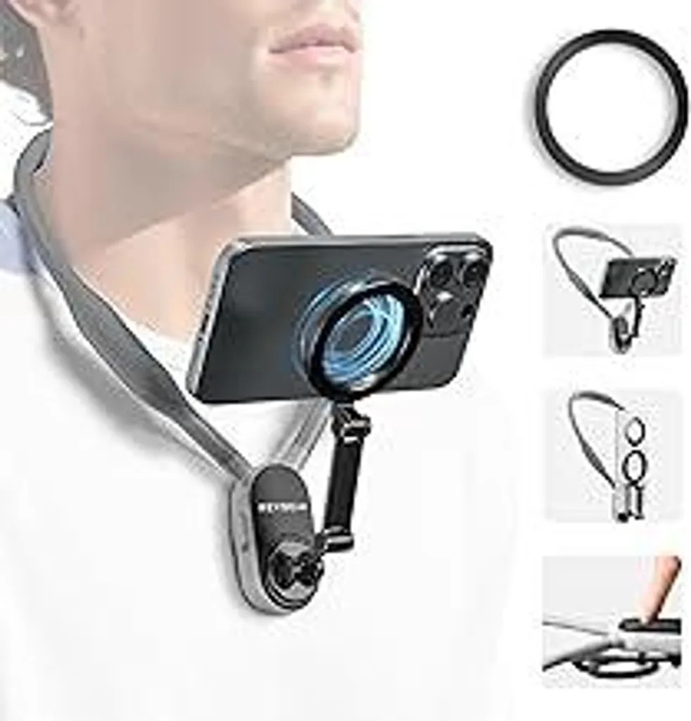 Supporto Magnetico Da Collo REYGEAK Per Smartphone Selfie POV/VLOG - Collana Magnetica Per Magsafe IPhone E Android (Rosa)