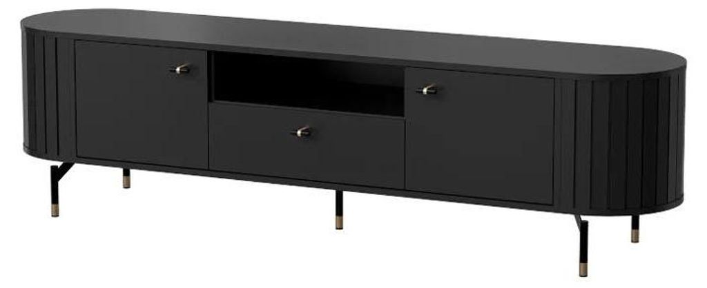 MOBAE LINEA 05 TV Lowboard 180 cm Schwarz Fernsehschrank modern TV Möbel mit Stauraum Lowboard Wohnzimmer Design