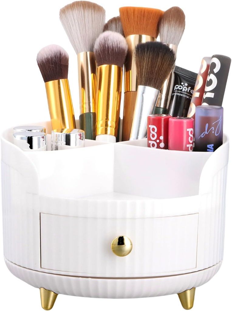 360° drehbarer Organizer mit 4 Fächern, multifunktional für Bürsten, Kosmetikartikel, Schlafzimmer oder Badezimmer.