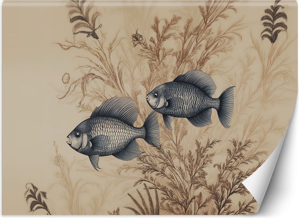 Vlies fototapete Fische auf beigem Hintergrund 300x210 cm Feeby Beige inkl. Kleber einfache Montage