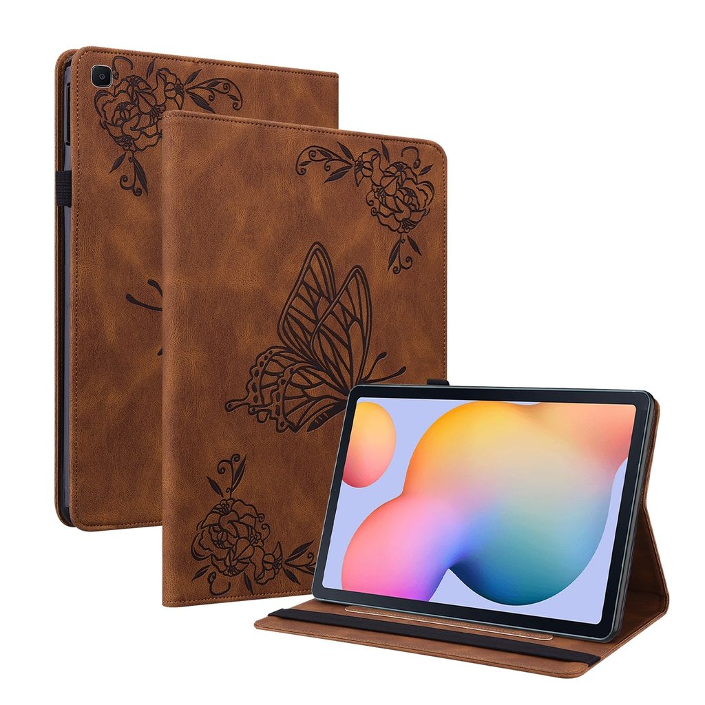 Für Samsung Galaxy Tab S6 Lite 2024 / 2022 / 2020 Schmetterling Muster Kunstleder Hülle Cover Tasche Case Braun