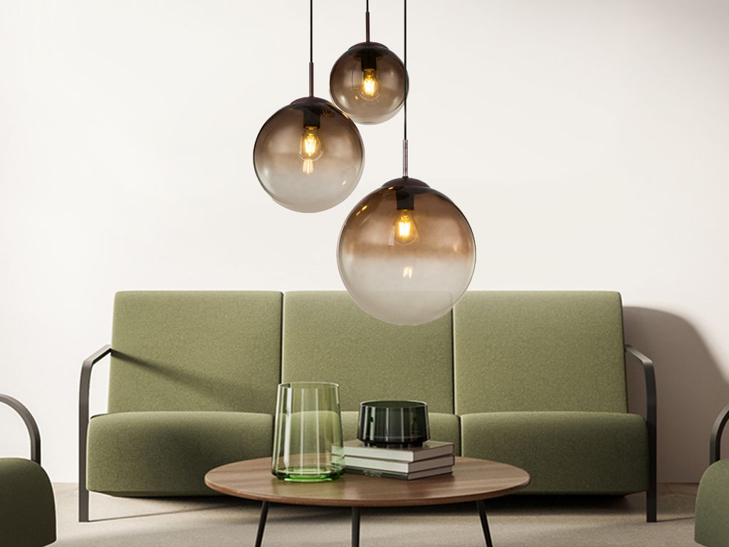 3-flammige LED Amberglas Hängelampe, Glaskugel Esstischlampen für über Kochinsel