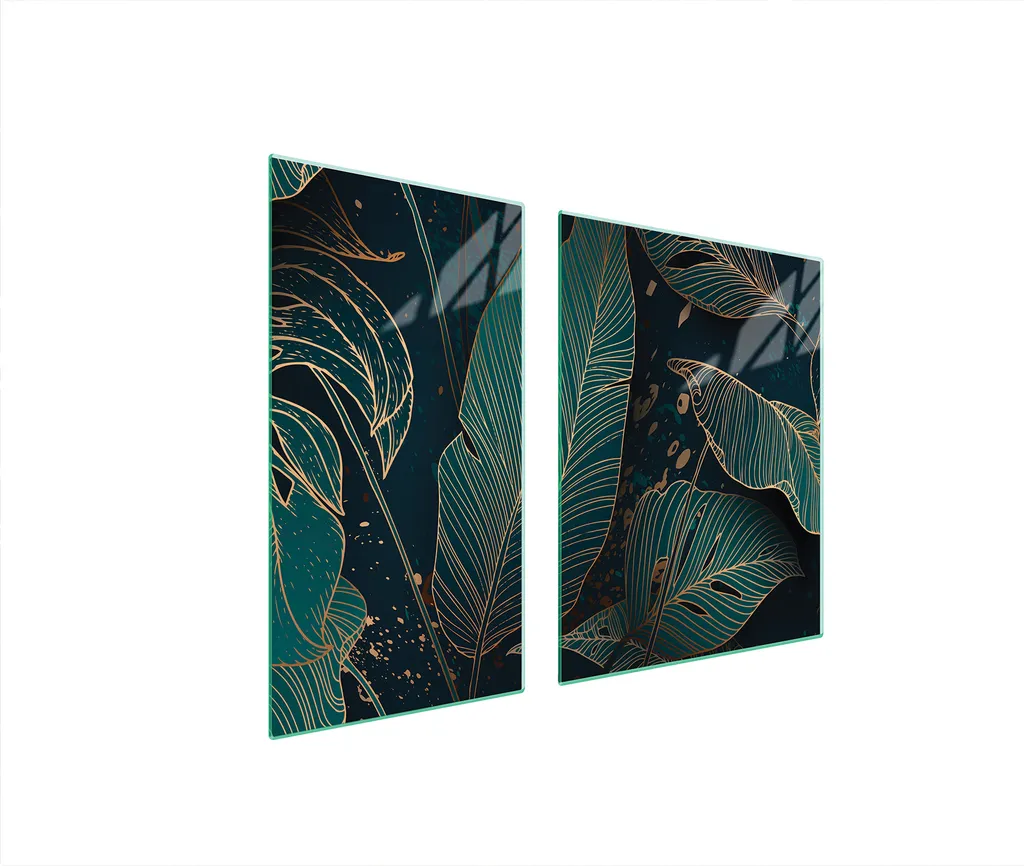 Piastre copri fornello 2 pezzi 90x52 ceramica copri piano cottura vetro tagliere fogliame verde