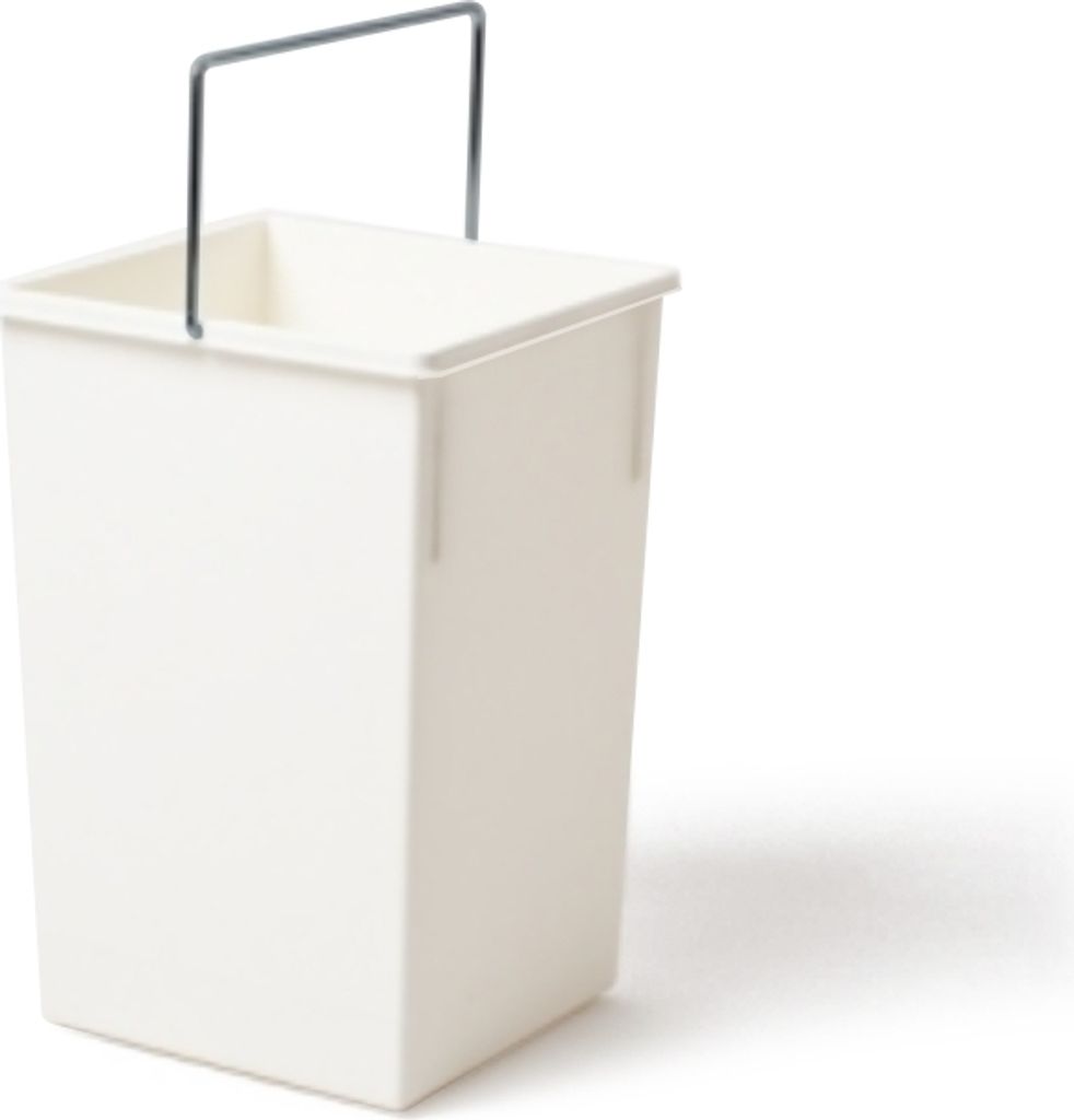 A white rectangular bucket with a gray metal handle is shown against a white background.