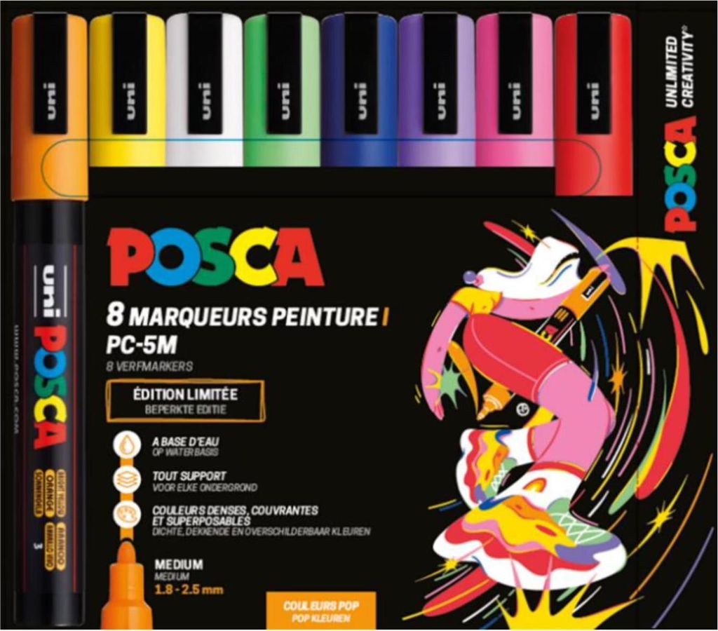 Posca Marker-Set PC5M 8 Stück Pop Farben – kreative Brushpen Set
