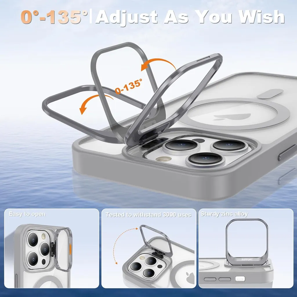 Custodia MagSafe iPhone 13 Pro Max TPU Grigio e Supporto Metallo - 2