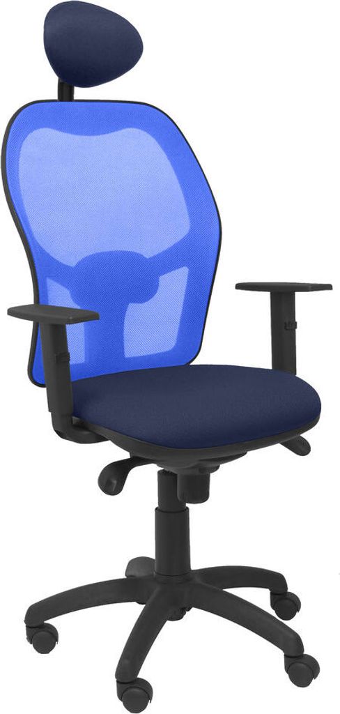Piqueras y Crespo (Piqu7) Jorquera Stuhl Mesh Seat Bali Navy mit festem Kopfteilbüro, einzigartiges Schnitzen