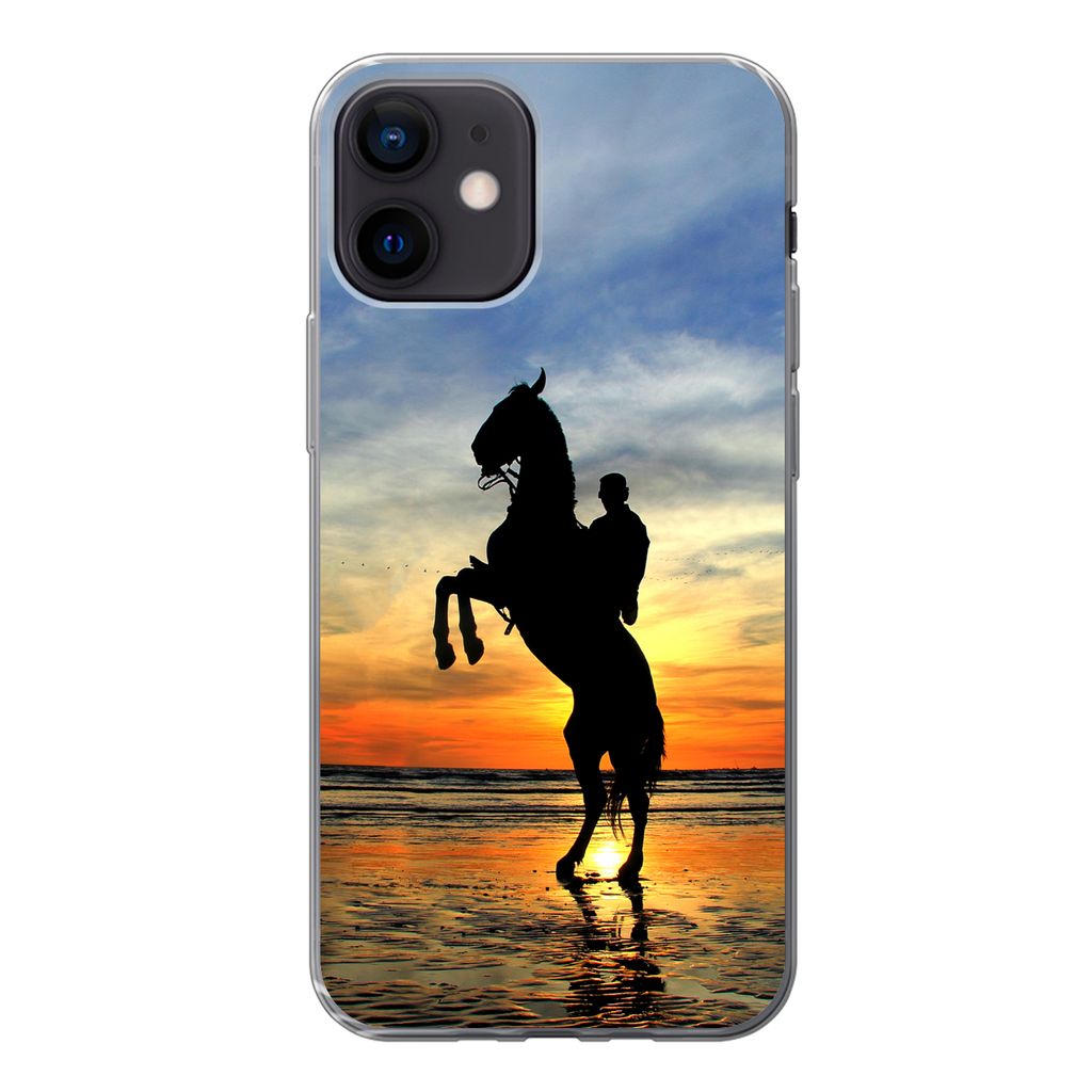 MuchoWow Handyhülle Schutzhülle Hülle für iPhone 12 Pferd - Himmel - Schatten Silikon Softcase Handy Hülle - Schutzhülle