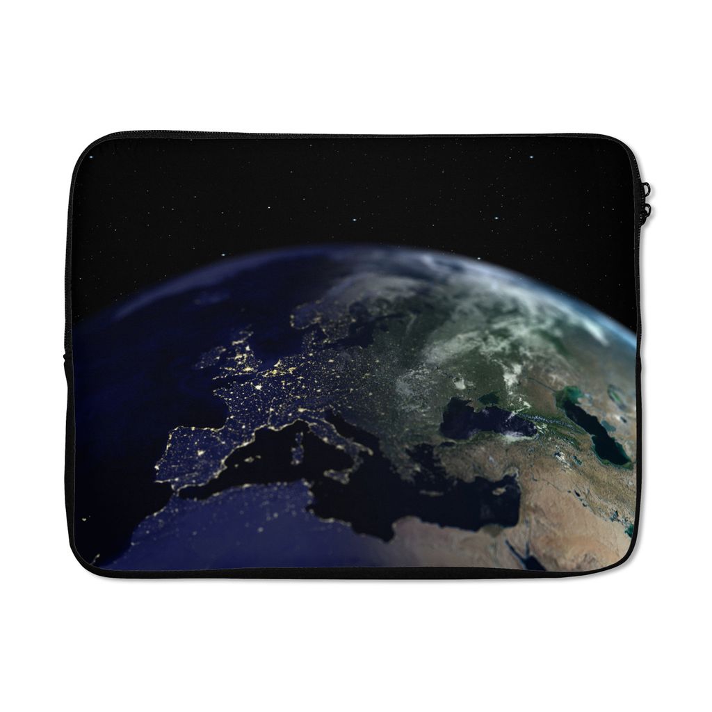 MuchoWow Laptop Hülle 17 Zoll Laptoptasche Satellitenbild von Europa bei Nacht - Zipper - Schutzabdeckung