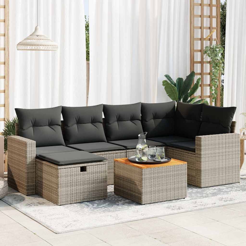Maison Exclusive - 7-tlg. Garten-Sofagarnitur mit Kissen Grau Poly Rattan