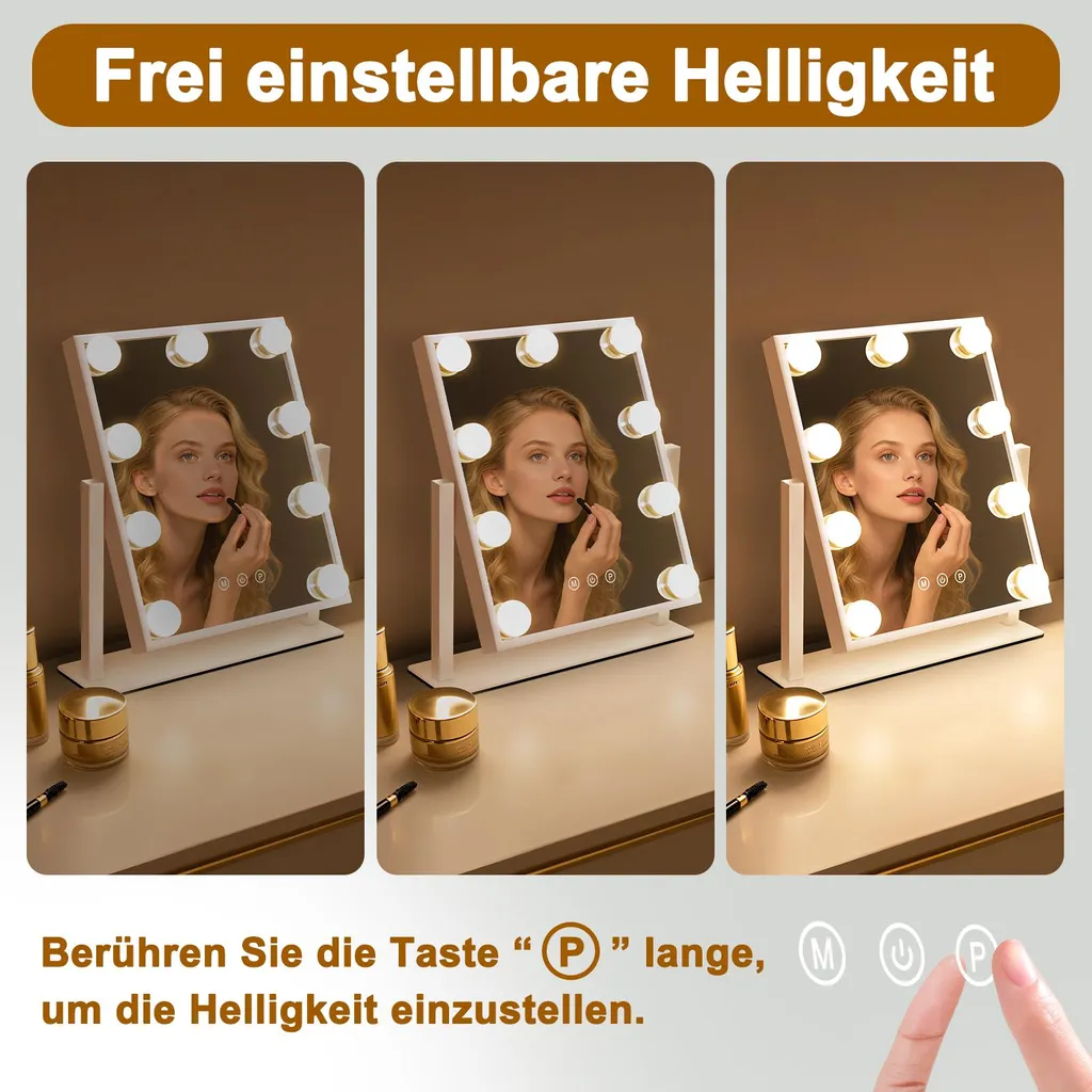 Miroir Hollywood à Intensité Variable avec Bouton Tactile et 9 LED HD
