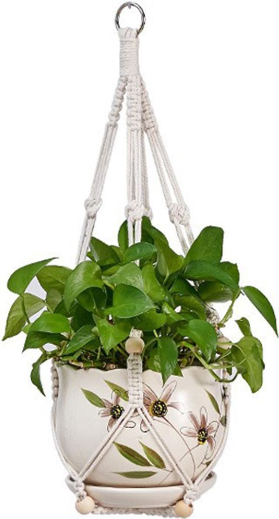 Makramee-Pflanzenhänger, Boho-Stil, zum Aufhängen, Pflanzgefäßhalter, Baumwollseil, Blumentopf-Aufhänger für Zuhause, Terrasse, Garten, Dekor...