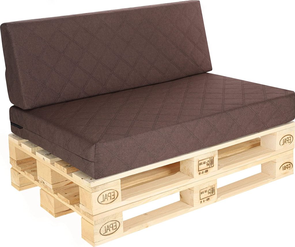 Pillows24 - Palettenkissen - 2 teiliges Set | Gesteppte Palettenauflage - UV- & Wasserfest mit Abnehmbare Bezüge - Outdoor/Indoor, Braun