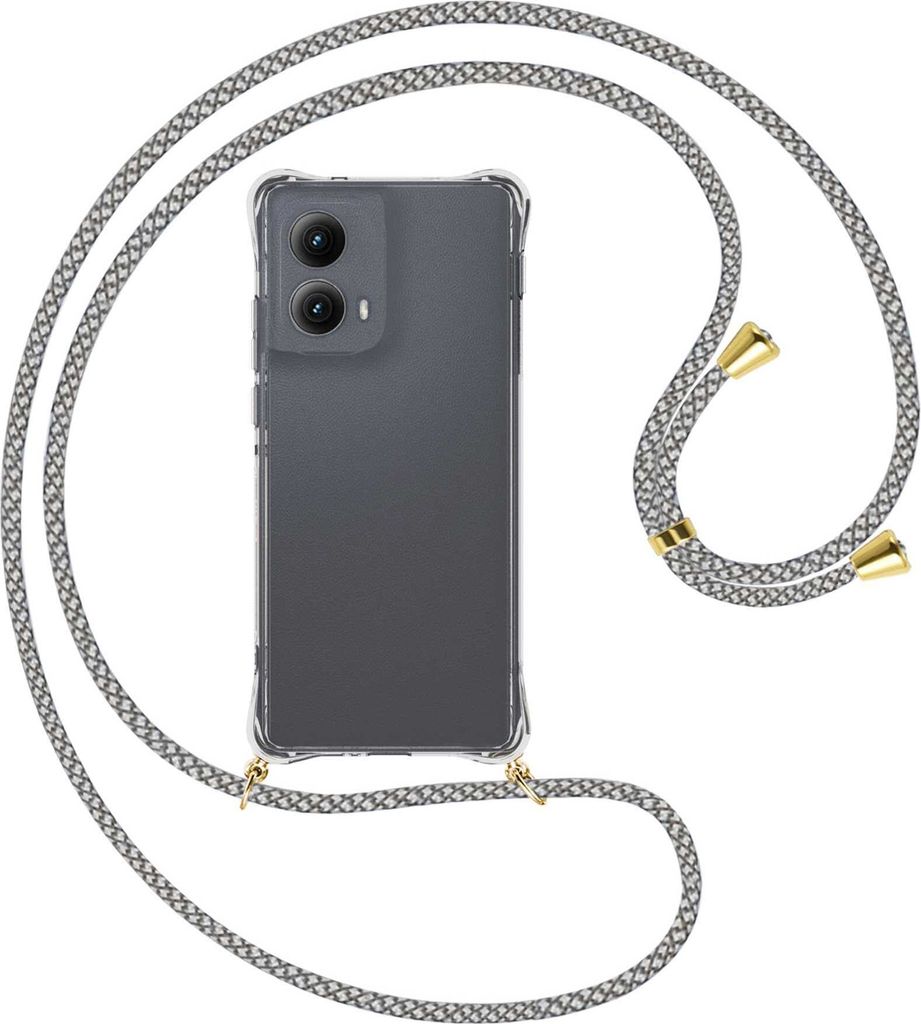 Handykette Backcover-Schutzhülle mit Band (Metall goldfarben) für Motorola Moto Edge 5G (2024) - weiß/grau kariert