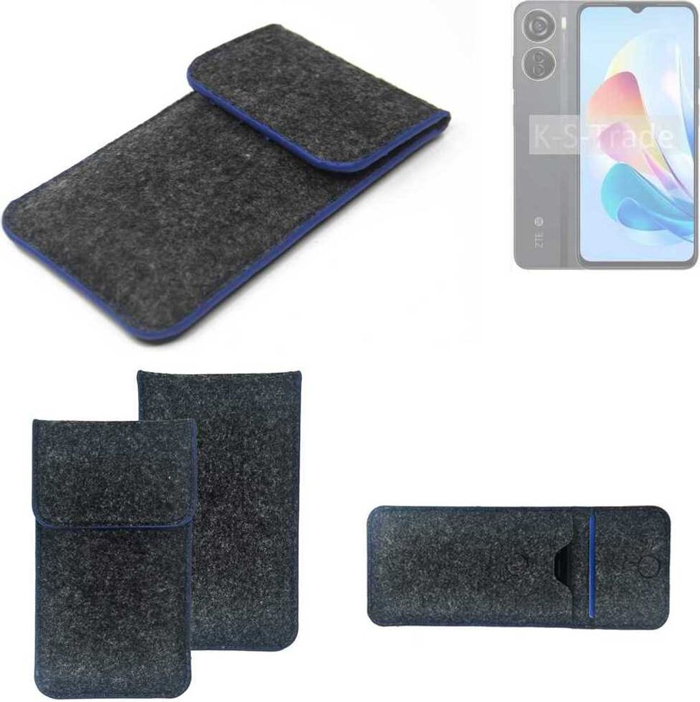 K-S-Trade Handy-Hülle Schutz-Hülle kompatibel mit ZTE Blade V40 Design Filztasche Pouch Tasche Case Sleeve Filzhülle dunkelgrau, blauer Rand