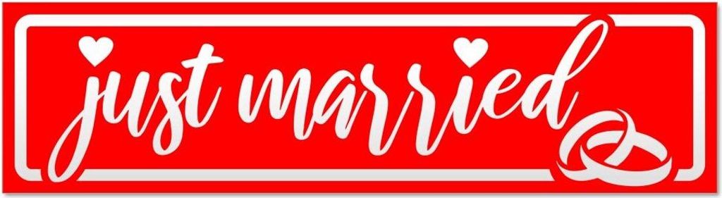 Kiwistar Just Married Ringe Hochzeit invertiert Magnetschild Schild magnetisch - 20cm Rot - Magnetfolie für Auto PKW Kfz