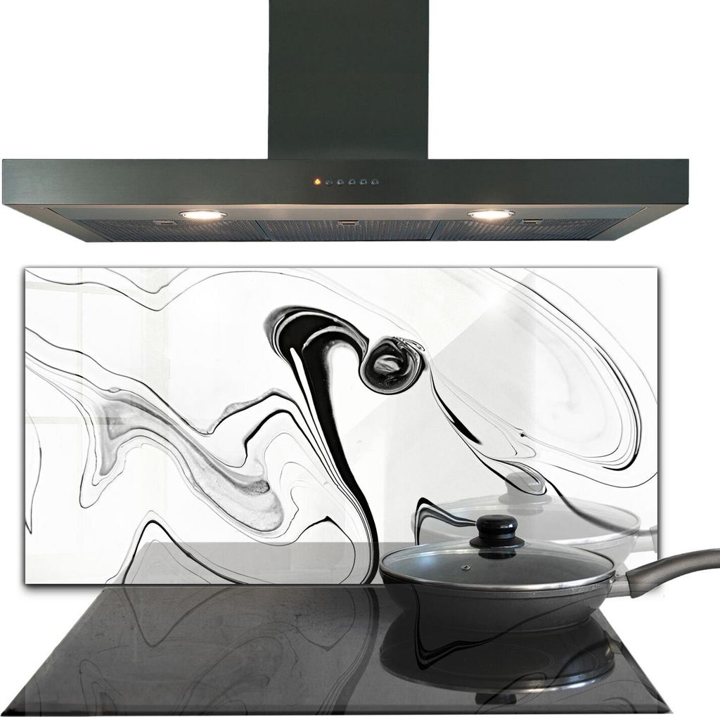 Spritzschutz aus Glas Küchenrückwand - Wandschutz für Herd und Spüle - 100x50 cm - Weißer Marmor Schwarze Linien