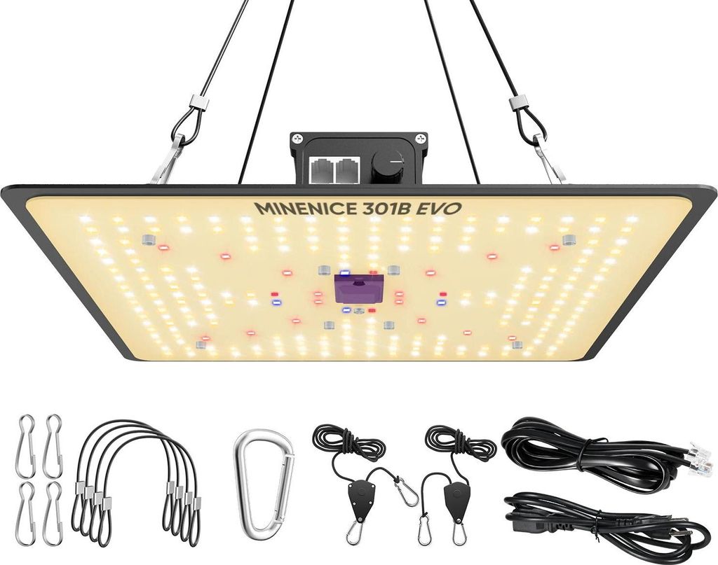 P1000 - LED Pflanzenlampe Grow Lampe - Vollspektrum - Daisy-Chain Mehrere Lampen - Dimmbar 0–100% - 2 Haken - Für Indoor-Anbau - Schwarz