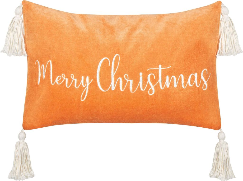 BELIANI Dekokissen Orange Samtbezug mit Füllung Schritfzug Rechteckig 30x50 cm Weihnachtsmotiv Reißverschluss Wohnzimmer Schlafzimmer Deko