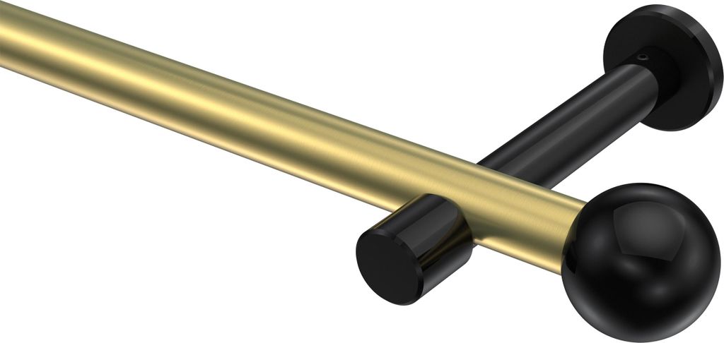 Interdeco Gardinenstange / Vorhangstange Messing-Optik / Schwarz, Typ Prestige Luino (Kugel) ohne Ringe, 20 mm Ø 1-läufig, 160 cm