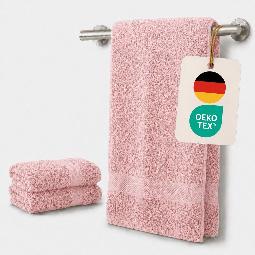 Komfortec 2er Handtuchset aus 100% Baumwolle, 2 Handtücher 50x100 cm Set, Frottee, Weich, Rosa