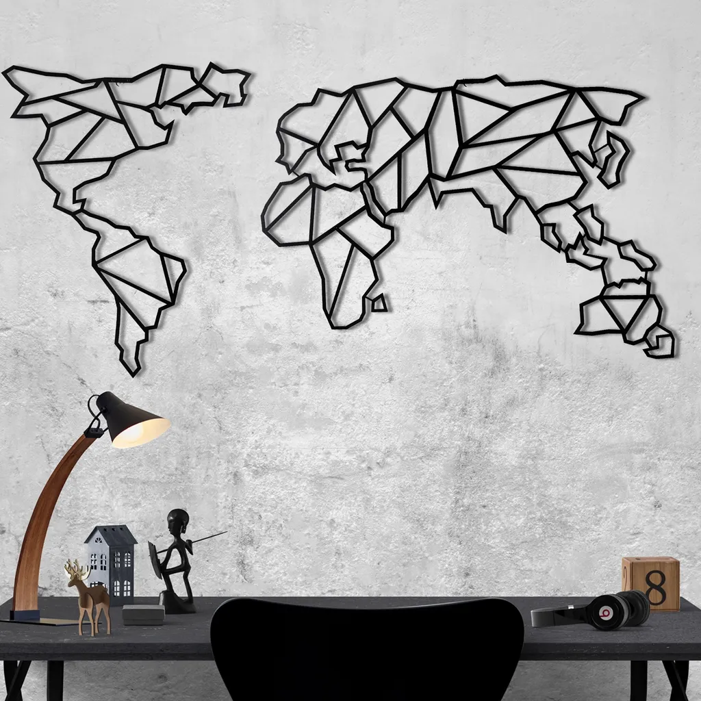 Décoration Murale Carte du Monde pour Salon et Bureau Noir 85x170 cm