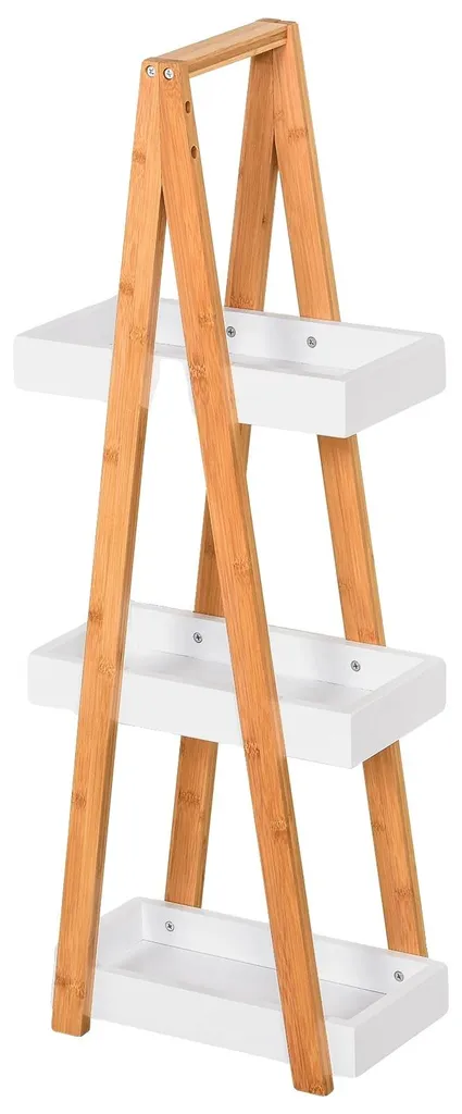 Étagère de salle de bain 3 tablettes en bambou blanc naturel 30x18x81 cm