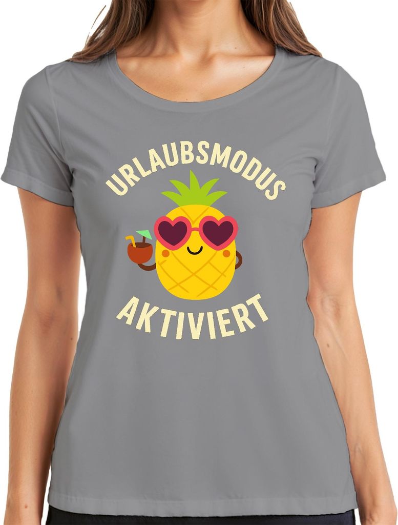 Urlaubsmodus aktiviert Ananas Sonnenbrille Cocktail Sommer Strand Damen T-Shirt, Grau, XL