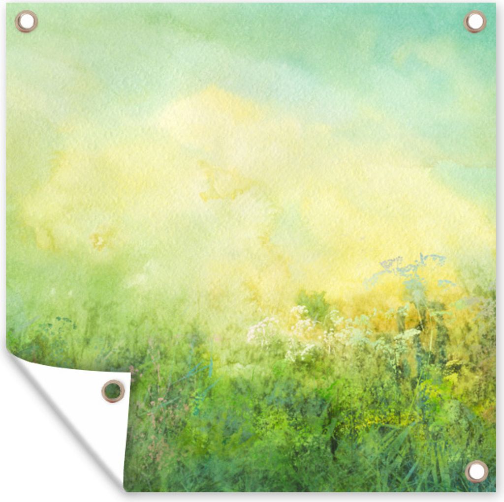 MuchoWow 100x100 cm Outdoor-Poster Gartendeko Sichtschutz Garten Poster für den Garten Gras - Sommer - Ölfarbe