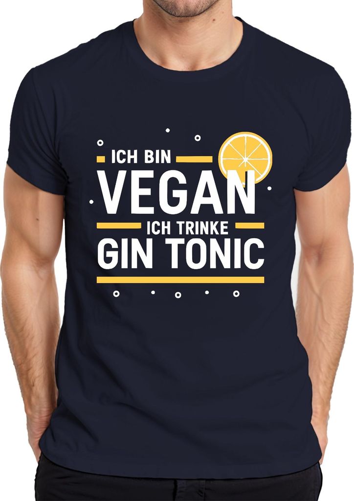 Ich bin vegan ich trinke Gin Tonic Lustiges Geschenk Zitrone Bar Herren T-Shirt, Navy, 3XL