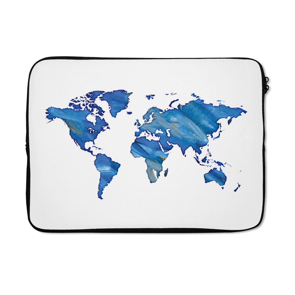MuchoWow Laptop Hülle 13 Zoll Weltkarte - Aquarell - Blau Laptoptasche - Laptophülle - Sleeve - Rundumschutz