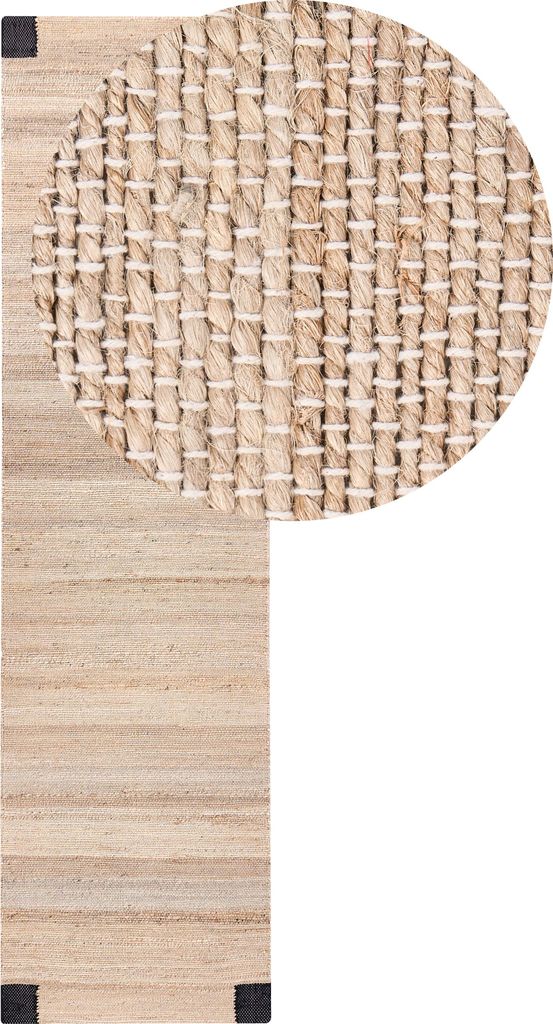 BELIANI Läufer Beige und Schwarz aus Jute 80 x 300 cm Rechteckig Geflochten Natürliches Material Teppich für Wohnzimmer Schlafzimmer Flur Küche