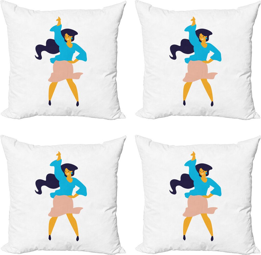 ABAKUHAUS Feminin Kissenbezug Set (4 Stück), Heiter Tanzen-Mädchen-Kunst, Moderner Doppelseitiger Digitaldruck, 50 cm x 50 cm, Sky Blue Peach